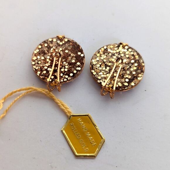 Vintage Retro Castlecraft Handmade Rolled Gold Chunky Glitter Clip On Earrings - Picture 4 of 7